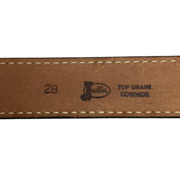 Justin Tooled Black Leather Belt Eagle Buckle Solid Brass Mens 28 Made In USA NW - Picture 6 of 9